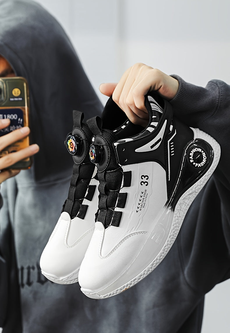 Men's Fashionable High-Top Sneakers with Rotating Buckle - Versatile, Breathable Running Shoes for All Seasons