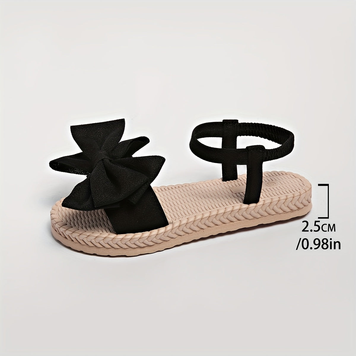 Elegant Women's Mary Jane Flat Sandals with Black Bow Detail - Lightweight Soft Microfiber Slip-On Open-Toe Beach Shoes, Comfortable EVA Sole for Casual Formal Wear, All-Season Versatile Design, Summer Footwear, Bowadorned