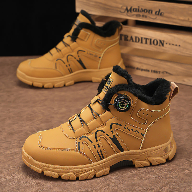 ZQBOBING Men'S Winter Hiking Boots - Slip-Resistant Traction, All-Season Outdoor Trekking Shoes with Cushioned EVA Insole - Lightweight Ankle Support for Mountain Climbing, Snowshoeing, Everyday - Brown/Black Accent - Lace-Up