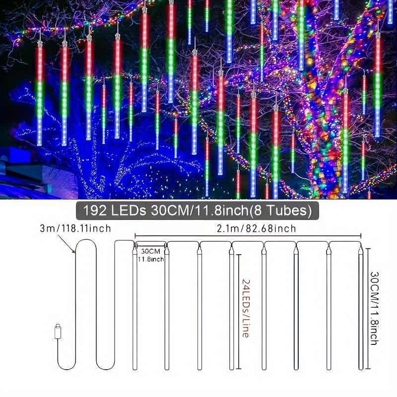 192 Leds USB Meteor Shower Lights - 8 Strands