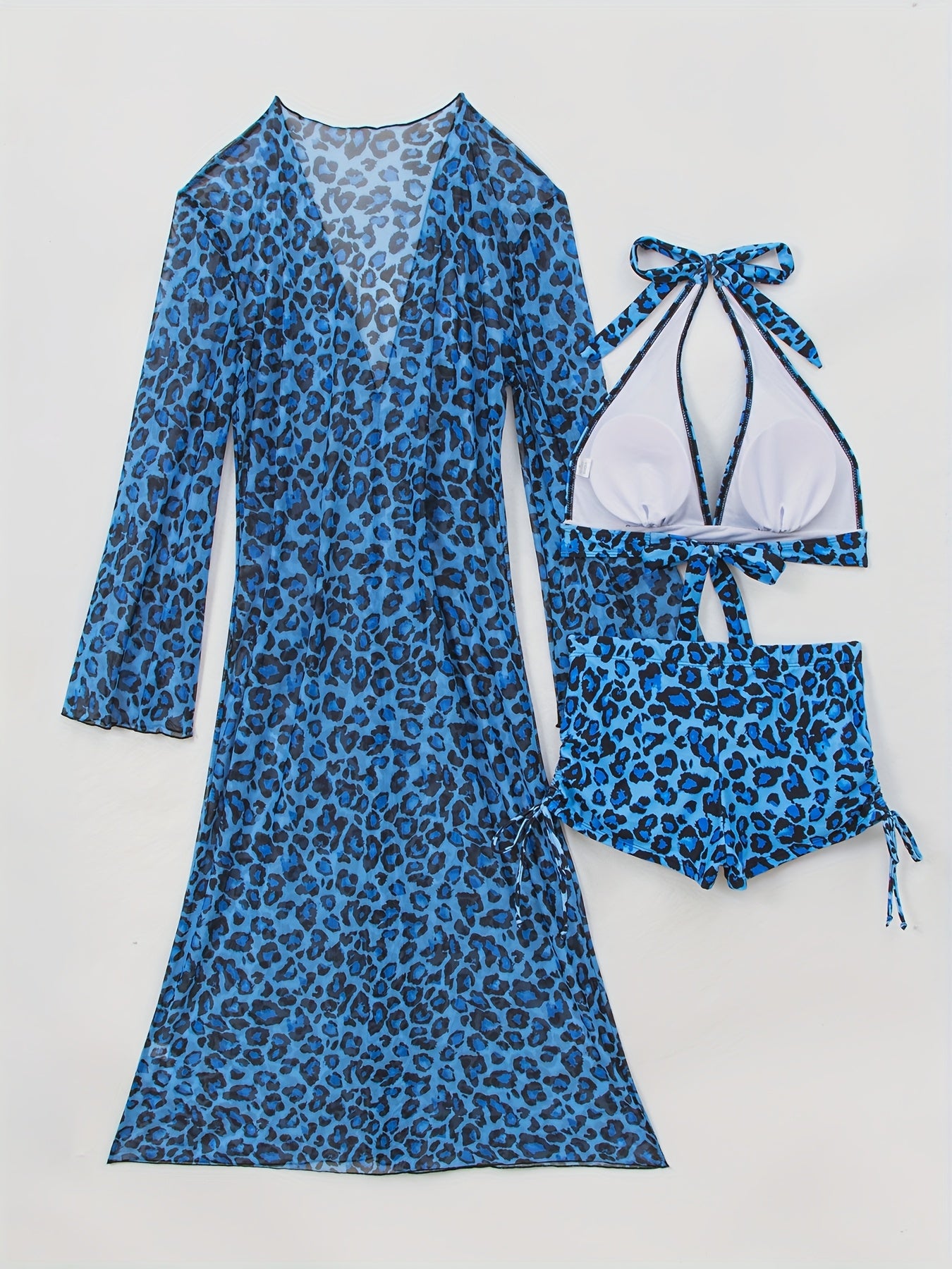 Women's Leopard Print Bikini Boxer Briefs with Mesh Cover-Up