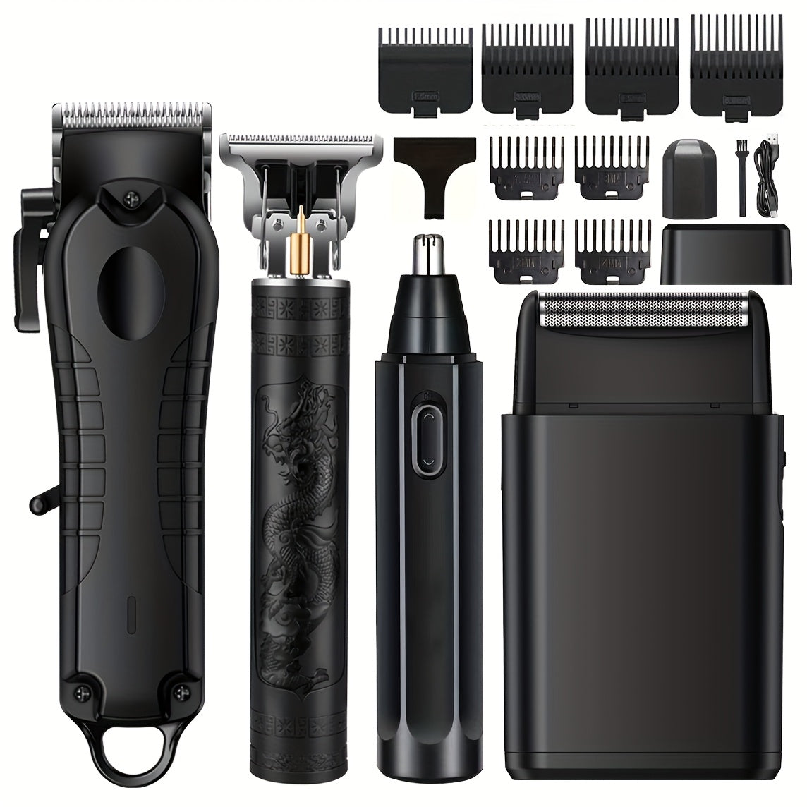 1pc/4pcs Men'S Grooming Kit, Hair Clipper, Electric Shaver, Nose Trimmer, Beard Trimmer, USB Rechargeable Multi-Functional Haircutting Set, Perfect for Beard and Hair Trimming, Travel Essentials, Father'S Day Gift - ayq