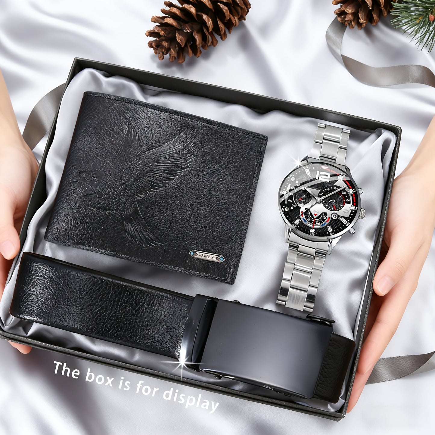 3pcs Men'S Watch, Belt, and Wallet Set | Fashionable, Business, Leisure, Sports, Gorgeous and Trendy, Specially Designed for Men, No Gift Box