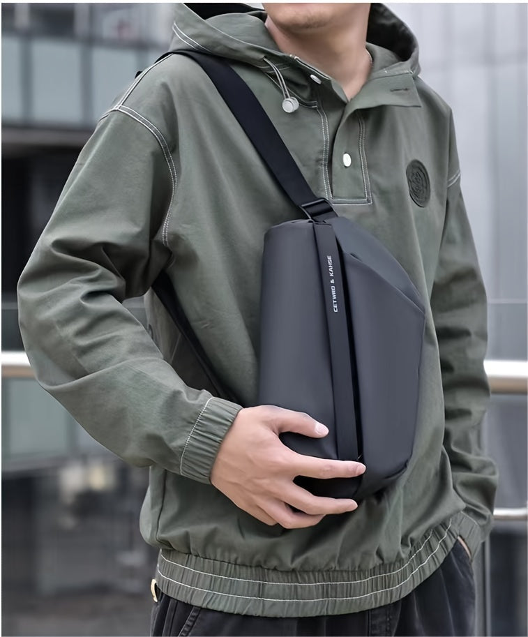 Men'S Sleek Black Crossbody Bag - Durable Oxford Material, Zippered Chest Bag with Adjustable Strap, Ideal for Commuting Cycling, Trendy Shoulder Bag for Men, Cycling Bag Trendy Shoulder Bag Functional Design, Small Crossbo