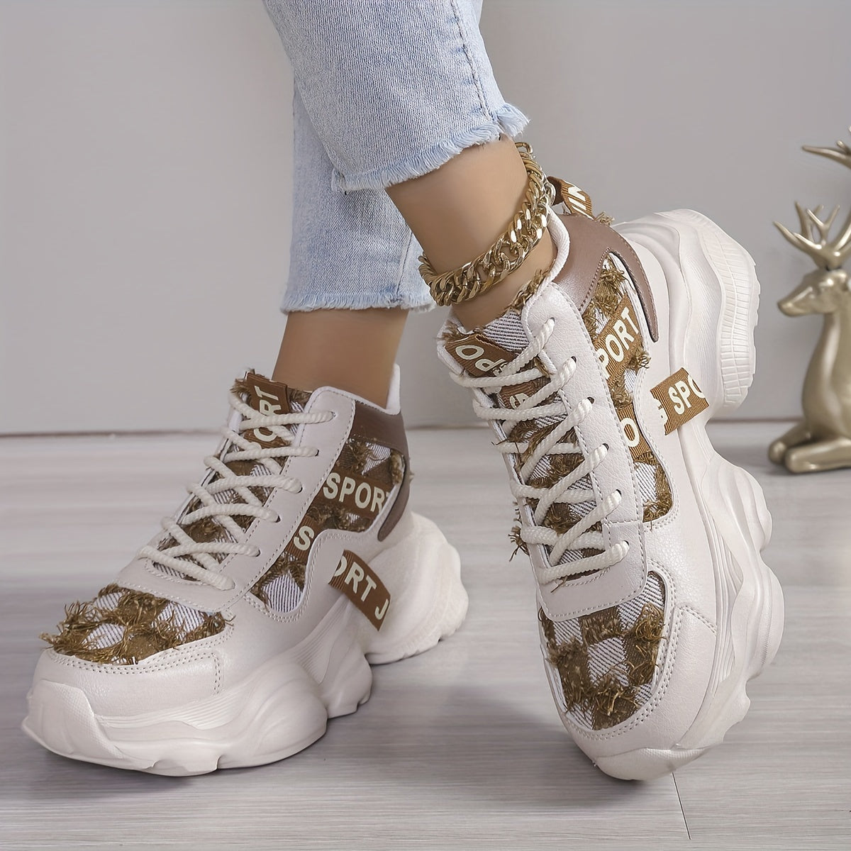 1 Pair Women'S High-Top Fashion Sneakers, Lightweight EVA Sole, Breathable Fabric Upper, All-Season Athletic Running Shoes with Comfort Insole