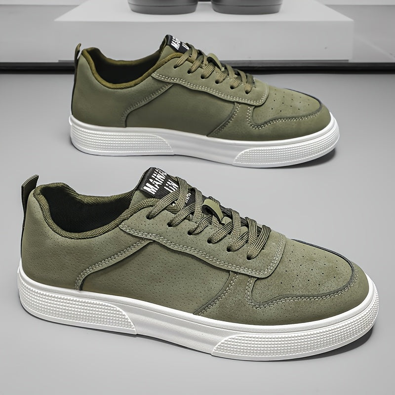 1 Pair MAINALUN Men'S Skateboarding Sneakers - Low-Top Lace-Up Casual Shoes with Thick PVC Sole, Breathable Fabric Lining Durable Synthetic Upper for Daily Wear, Outdoor, Travel, Parties - Green/Black/Khaki, Skateboarding S