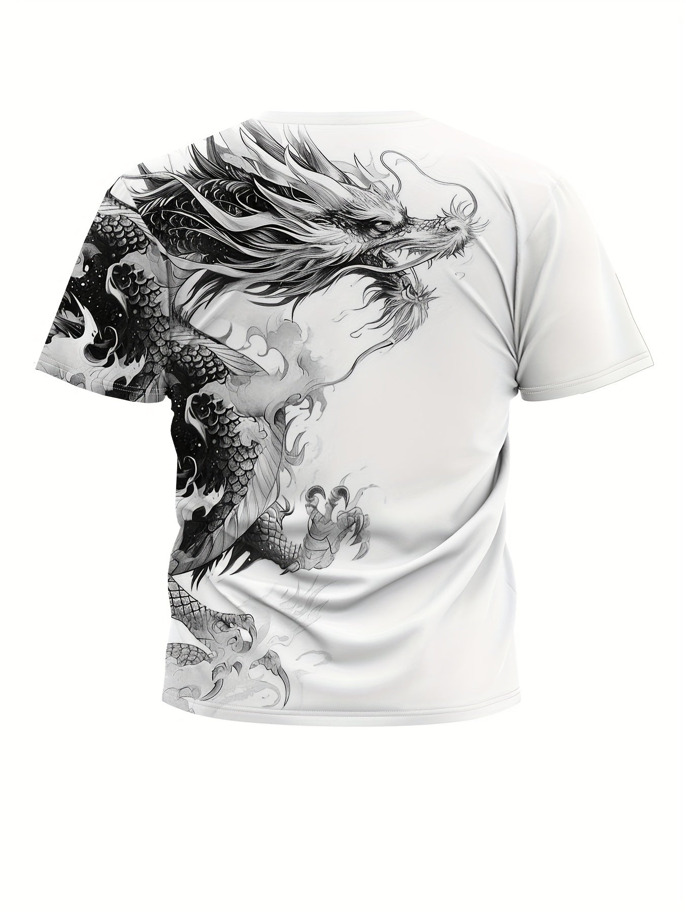 Men's Bold Dragon Graphic Tee - Short Sleeve, Crew Neck, Polyester Blend - Perfect for Summer Outings Casual Wear