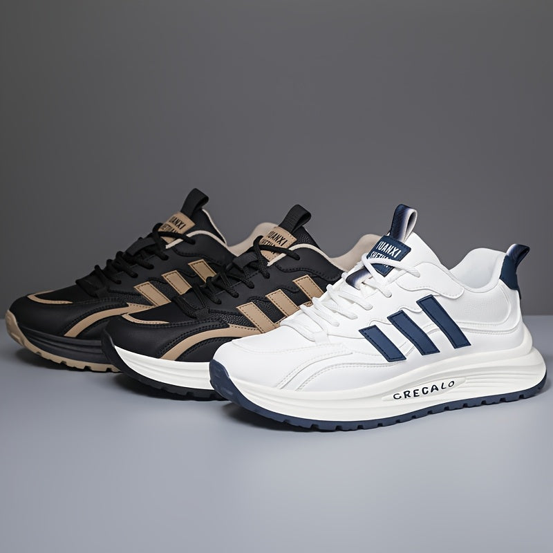1 Pair of Men's Casual Sneakers, Comfortable Slip-Resistant, Black Beige Low-Top Shoes for Casual Attire, Trendy Street Style with Fabric Lining and Durable PVC Sole