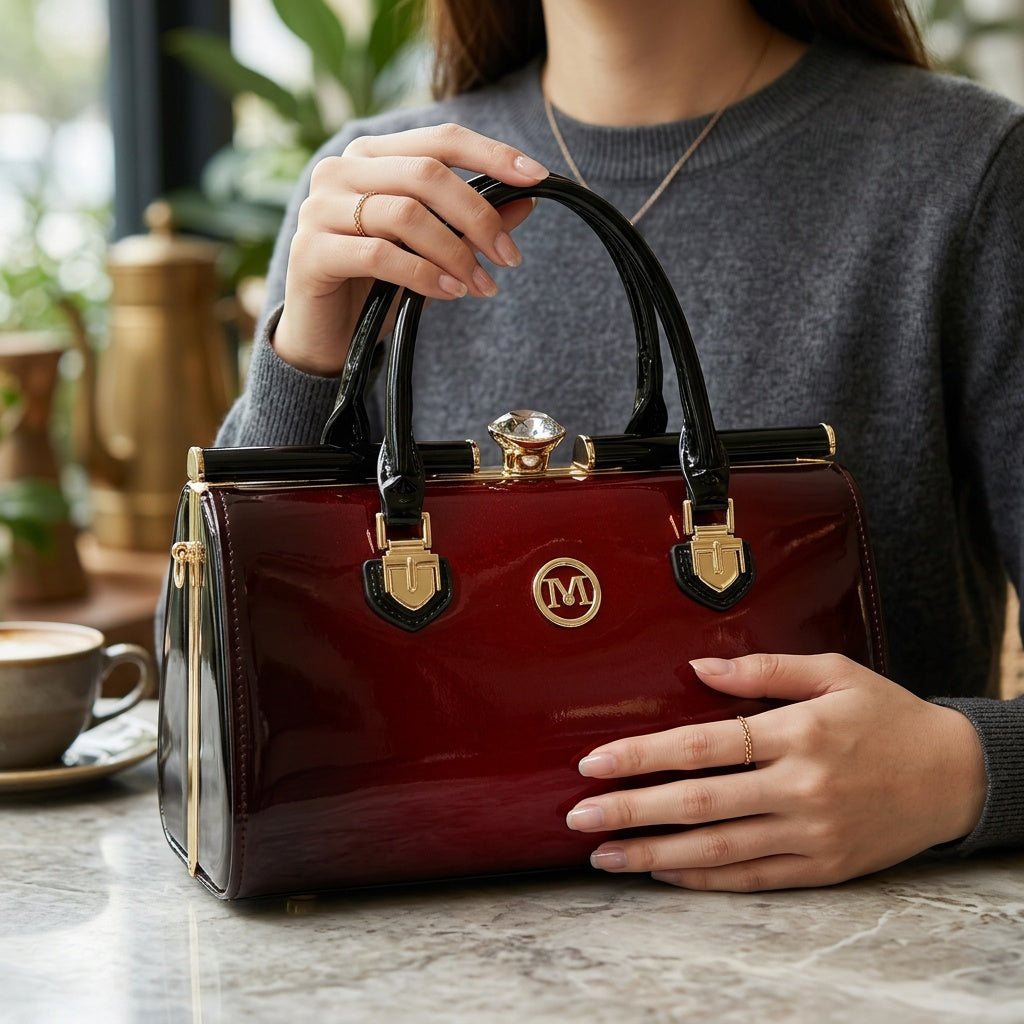 Vintage Red Crossbody Bag for Women with Rhinestone Detail