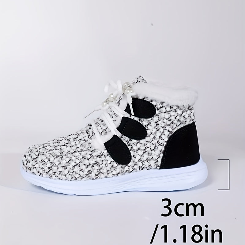 XS Women's Fashionable Comfortable Warm Light White Plush Lace-Up Short Boots + Faux Fur Texture, Trendy Casual Snow Boots, Long Winter Boots for Women, Wide Fit Boots for Women Plus Size Faux Fur Boots, Snow Boots for Women