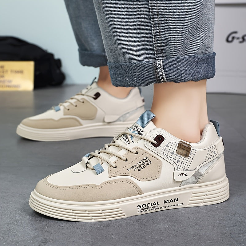 Men's Stylish Athletic Sneakers - Durable, Non-Slip, Thick Sole for Height Boost Shock Absorption, Casual Campus Trend, Versatile Lace-Up Design
