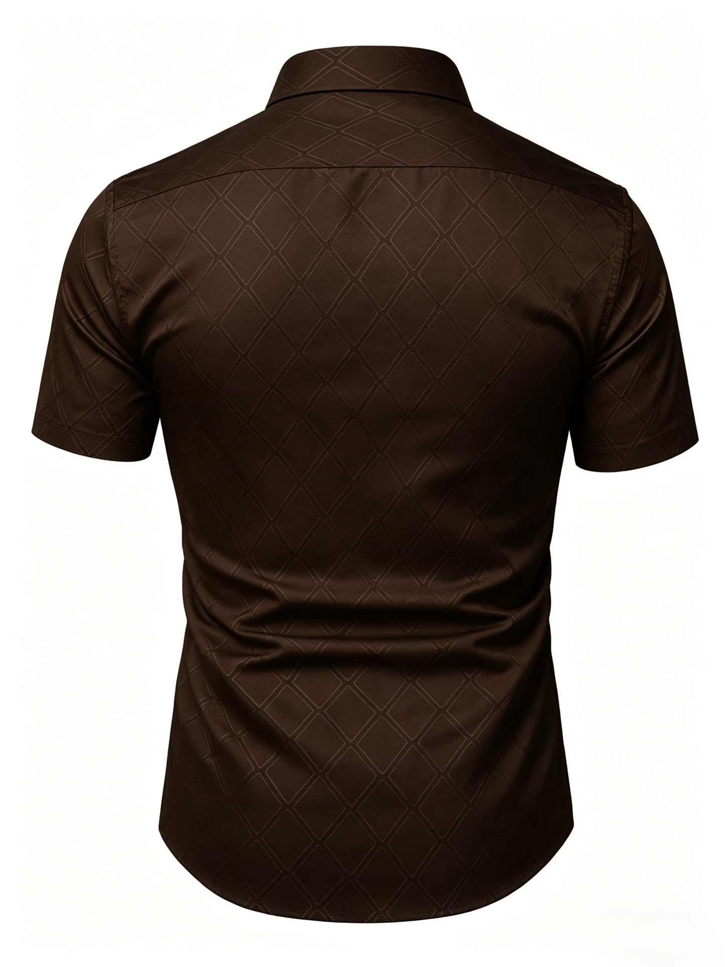 Men's Slim Fit Short Sleeve Formal Shirt with Geometric Pattern