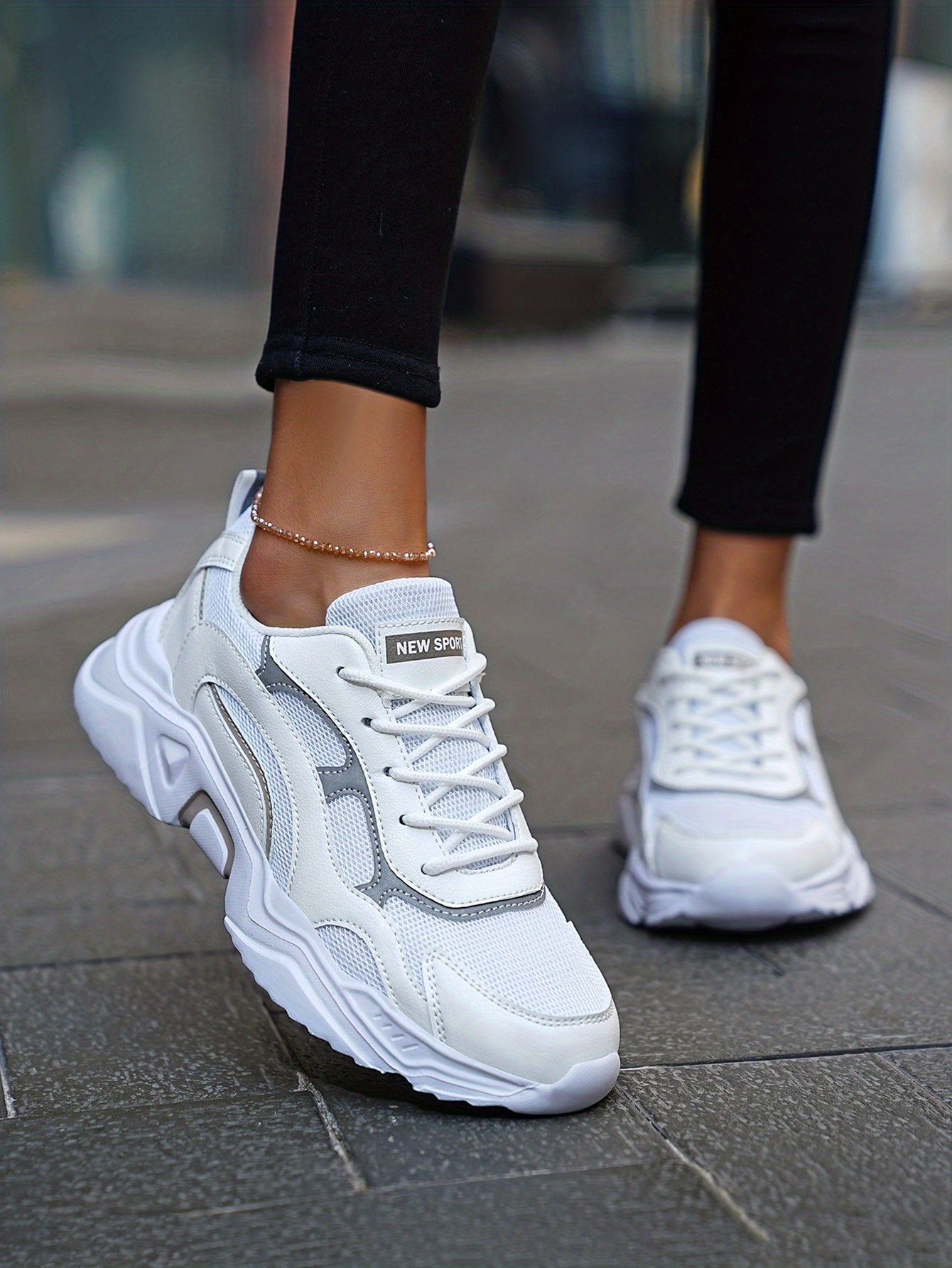 Women's Fashionable Platform Chunky Sneakers, Lace Up Breathable Running Shoes, Thick Bottom Outdoor Casual Dad Shoes