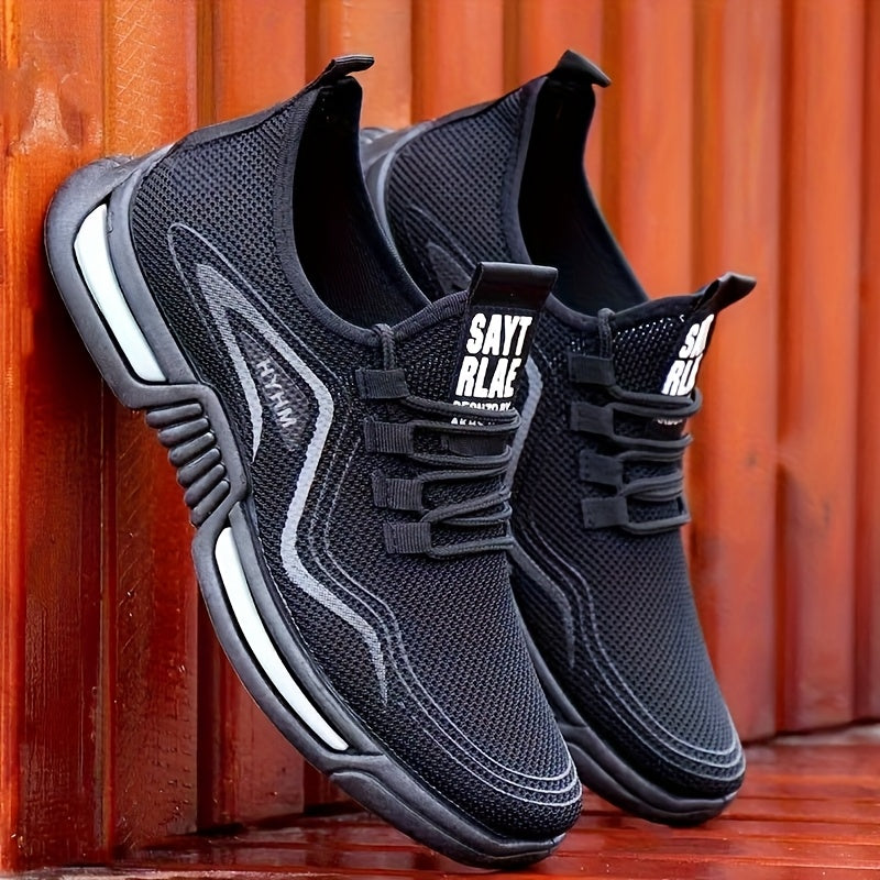 Men's Summer Casual Sneakers - Breathable Fabric Upper, Lightweight Comfortable Lace-Up Low-Top Shoes with Durable Rubber Sole for Spring/Summer Walking, Jogging & Casual Attire - Black, Minimalist Design, Flexible Constructi