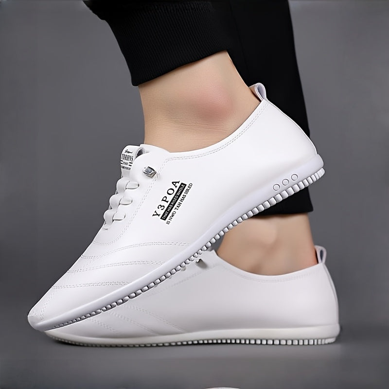 Men's White EVA Soft Sole Casual Sneakers - Low-Top Lace-Up Shoes with Rubber Outsole, Comfortable Versatile Design for Casual Attire, Shoes Sneakers, Comfortable Footwear, Minimalist Style, Cushioned Insole, Urban Style