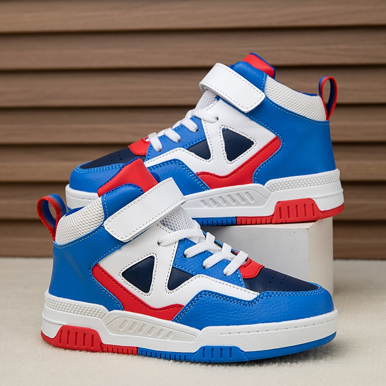 Youngsters' High-Top Sneakers with Color Block Design - Breathable, Non-Slip & Durable for Boys and Girls - Perfect for Outdoor Activities & Casual Attire