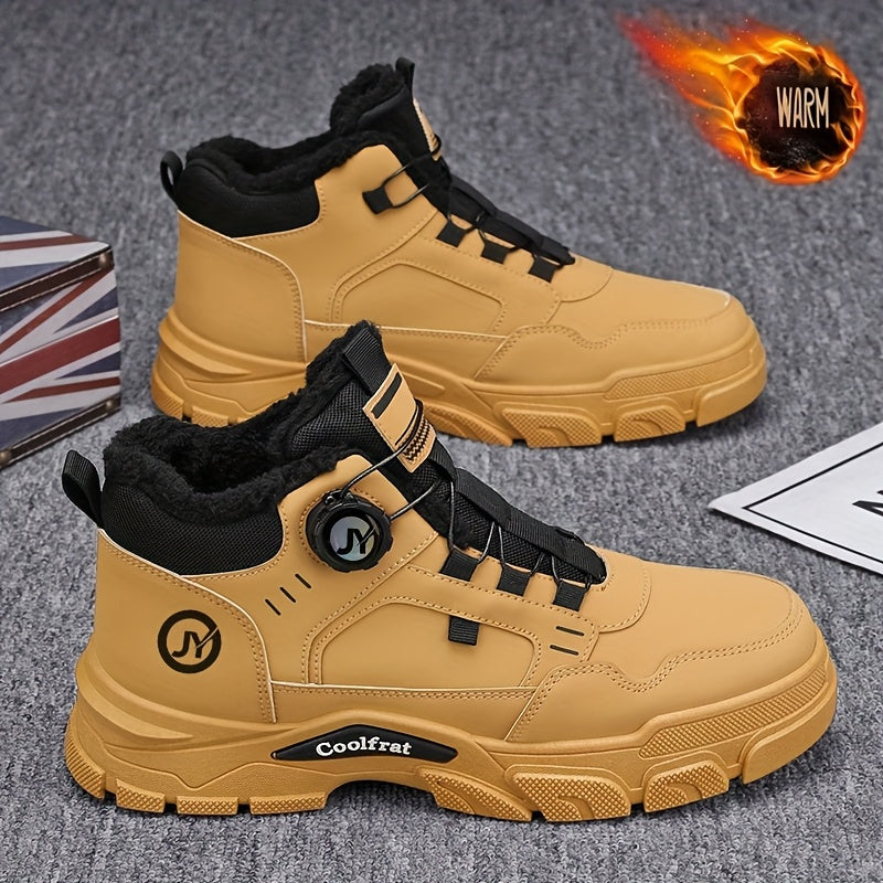 Men'S Winter High-Top Boots - Thick Warm Lace-Up Ankle Boots with Rubber Sole, Non-Slip Traction, Brown/ Color Options - Cold Weather Shoes for Everyday & Formal, Winter Boots, Formal Footwear, Retro Style, Durable Constructi