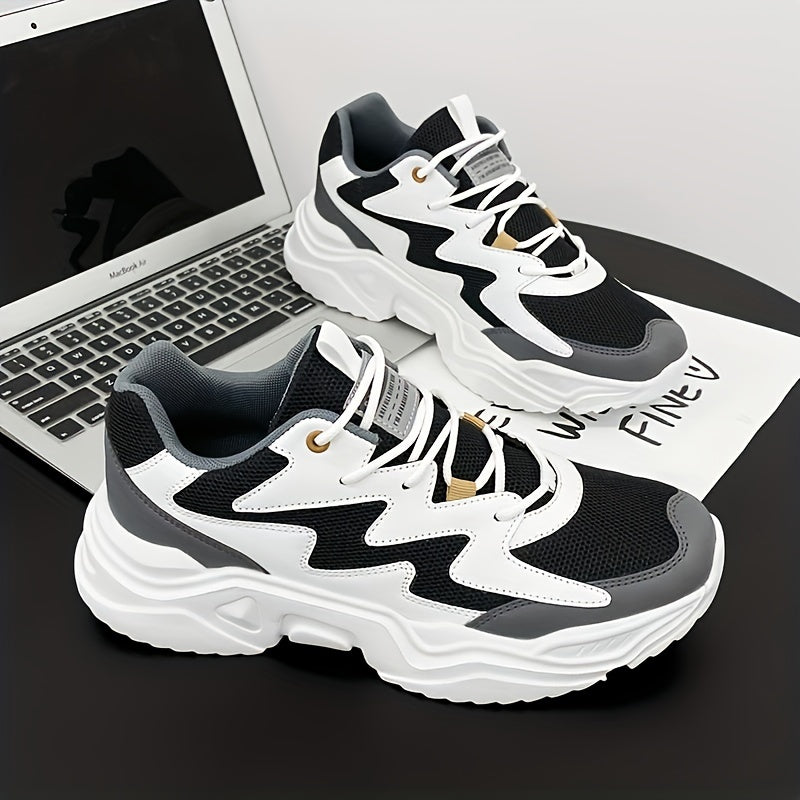 Men'S Casual Sports Shoes, Solid Color, Round Toe, Lace-Up, Faux Upper, Mesh Inner, EVA Sole, Cloth Insole, All-Season Comfort Sneakers