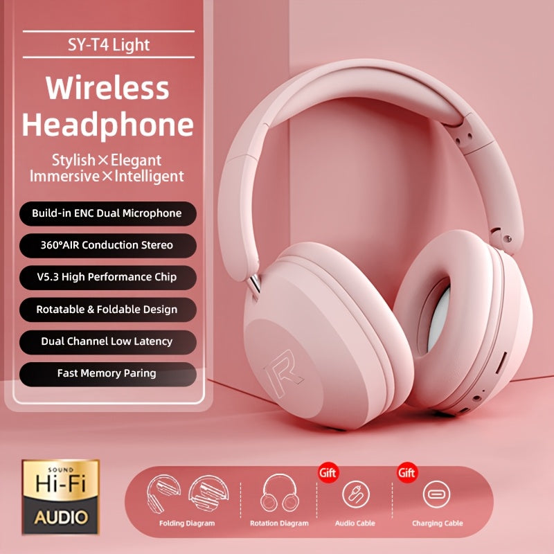 Wireless Headset with Pressure Relief Design, Bass Boost Built-in Microphone, Telescopic and Rotatable Flat Design, Auxiliary TF Mode for Gaming and Sports Use, Wireless Sports Earbuds, Office and Travel Compatible, Powerful