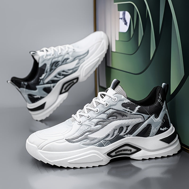 Men's Sneakers - Lightweight Cushioned Platform Sneakers with Lace-Up Closure, Non-Slip PVC Sole - Breathable Gym, Running, Casual Shoes in Grey/Black colorway - for Everyday Light Hiking, Gym Shoes