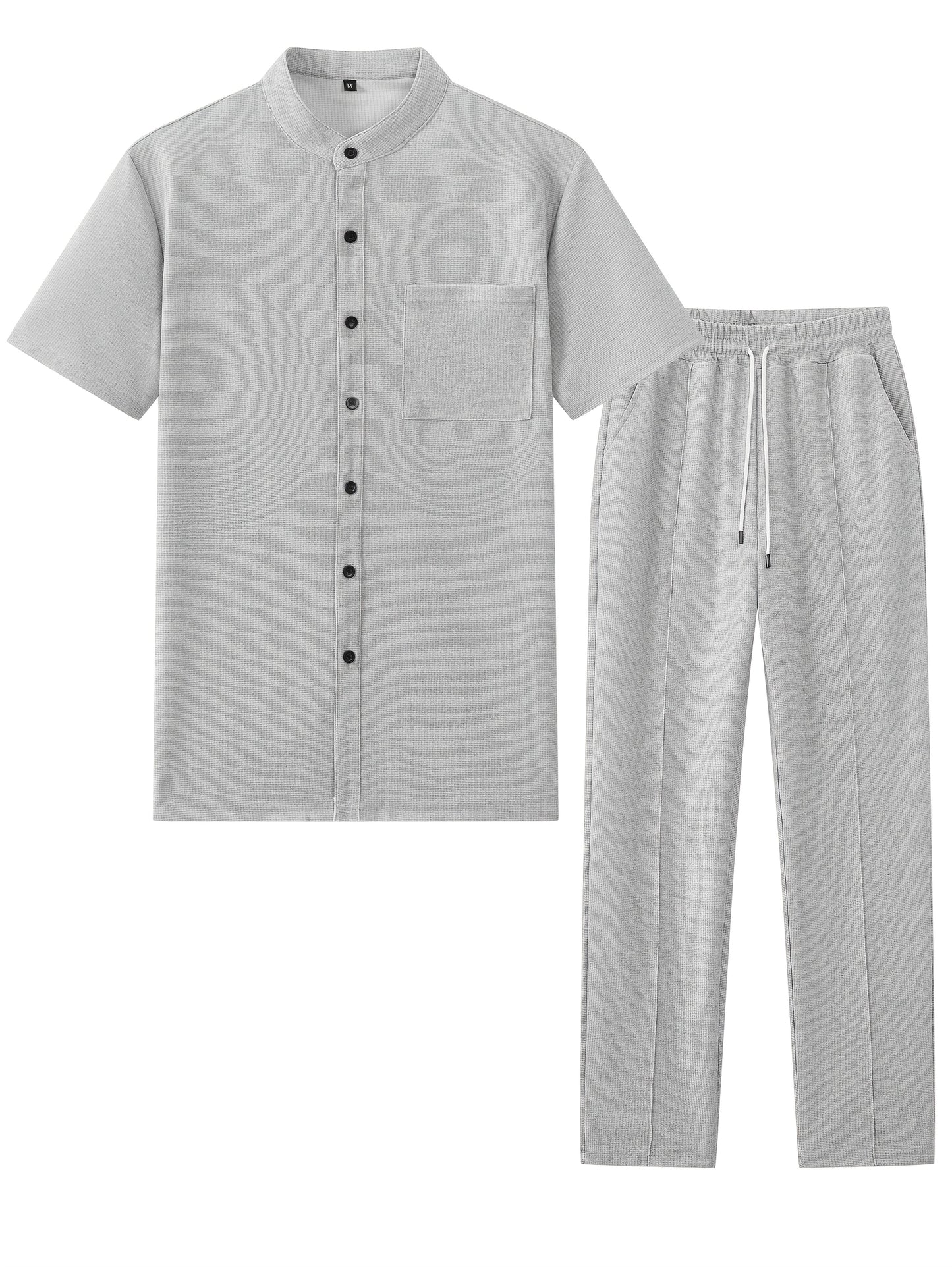 Men'S Two-Piece Set Featuring a Short-Sleeve Cardigan with Pockets And Drawstring Pocket Long Pants, Perfect for a Clean And Comfortable Summer.
