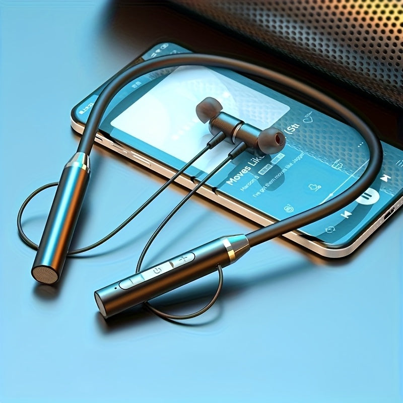 Latest Popular Neck Hanging Wireless Earphones with Digital Display - Ultra Long Standby Time, Noise Isolation, Rechargeable Lithium Battery, Volume Control Buttons, Black and Silver Design, Ideal for Adults, Standby Time: 20