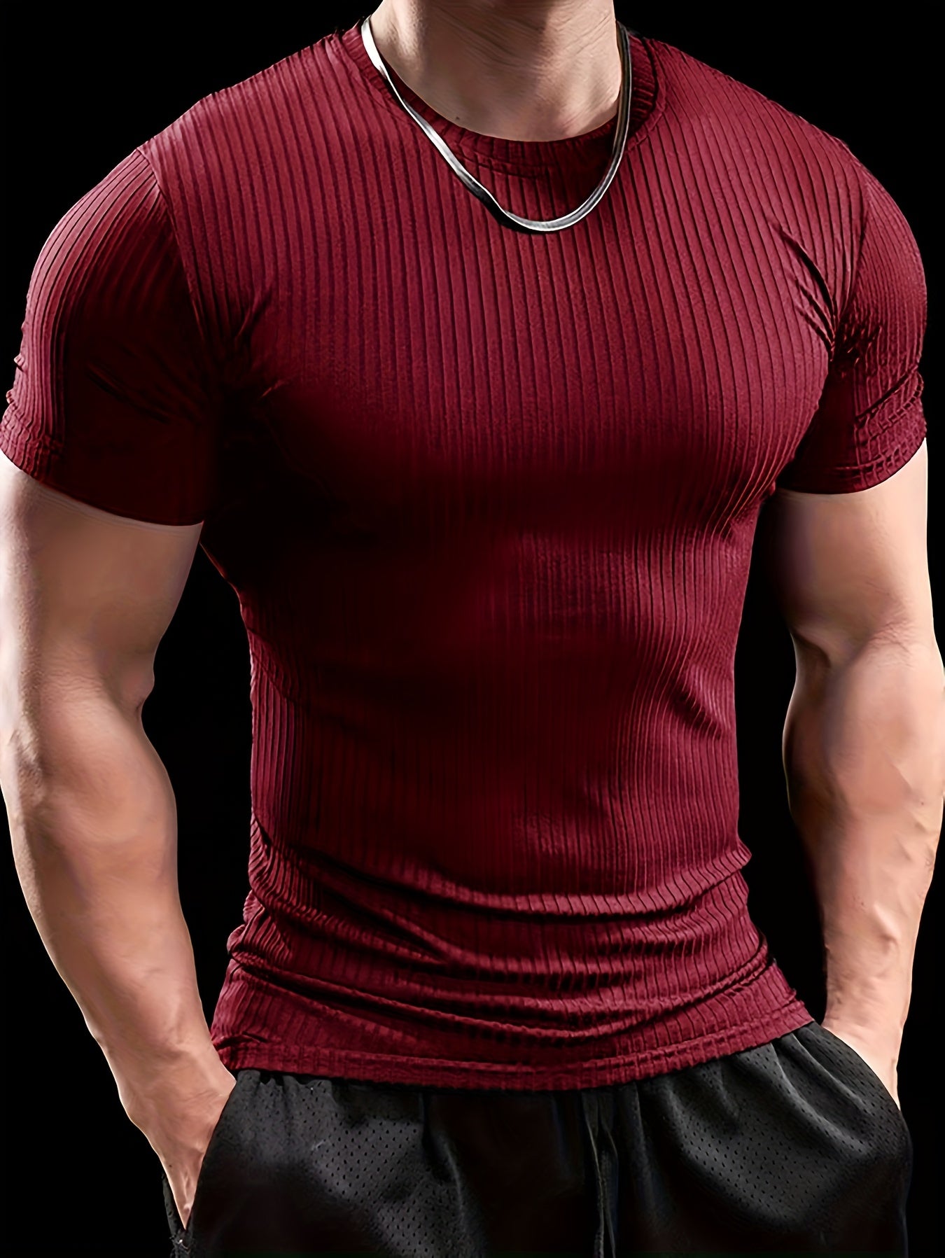 Men's Stretch Fit Short Sleeve T-Shirt - Breathable, Comfortable Polyester Blend, Solid Blue, Crew Neck, Casual Sporty Style for Spring/Summer