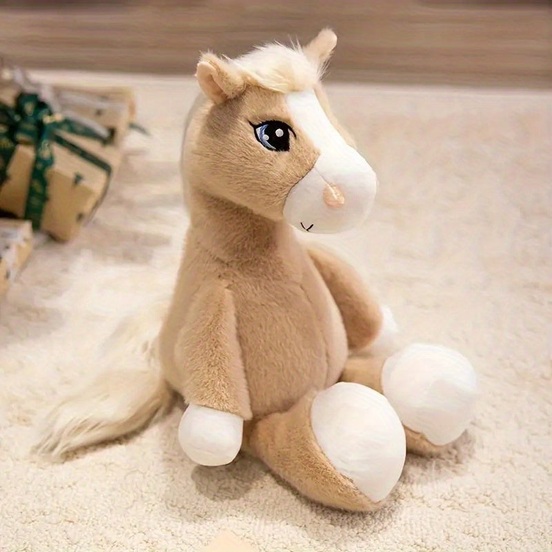 1pc Cartoon Big-Eyed Horse Plush Toy 32cm/12.6in Khaki Light Brown Dark Brown Three Colors Available Suitable for Halloween Thanksgiving Christmas New Year Valentine's Day Mother's Day Carnival Easter Use in Living Room Sofa