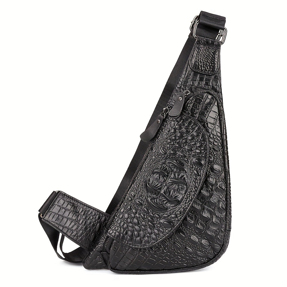 HUMERPAUL Men'S Casual Brown Leather Crossbody Bag with Alligator Print - Adjustable Strap, Multi-Compartment, Everyday Commute Shoulder Bag, Everyday Bag Casual Style Bag Adjustable Strap Bag