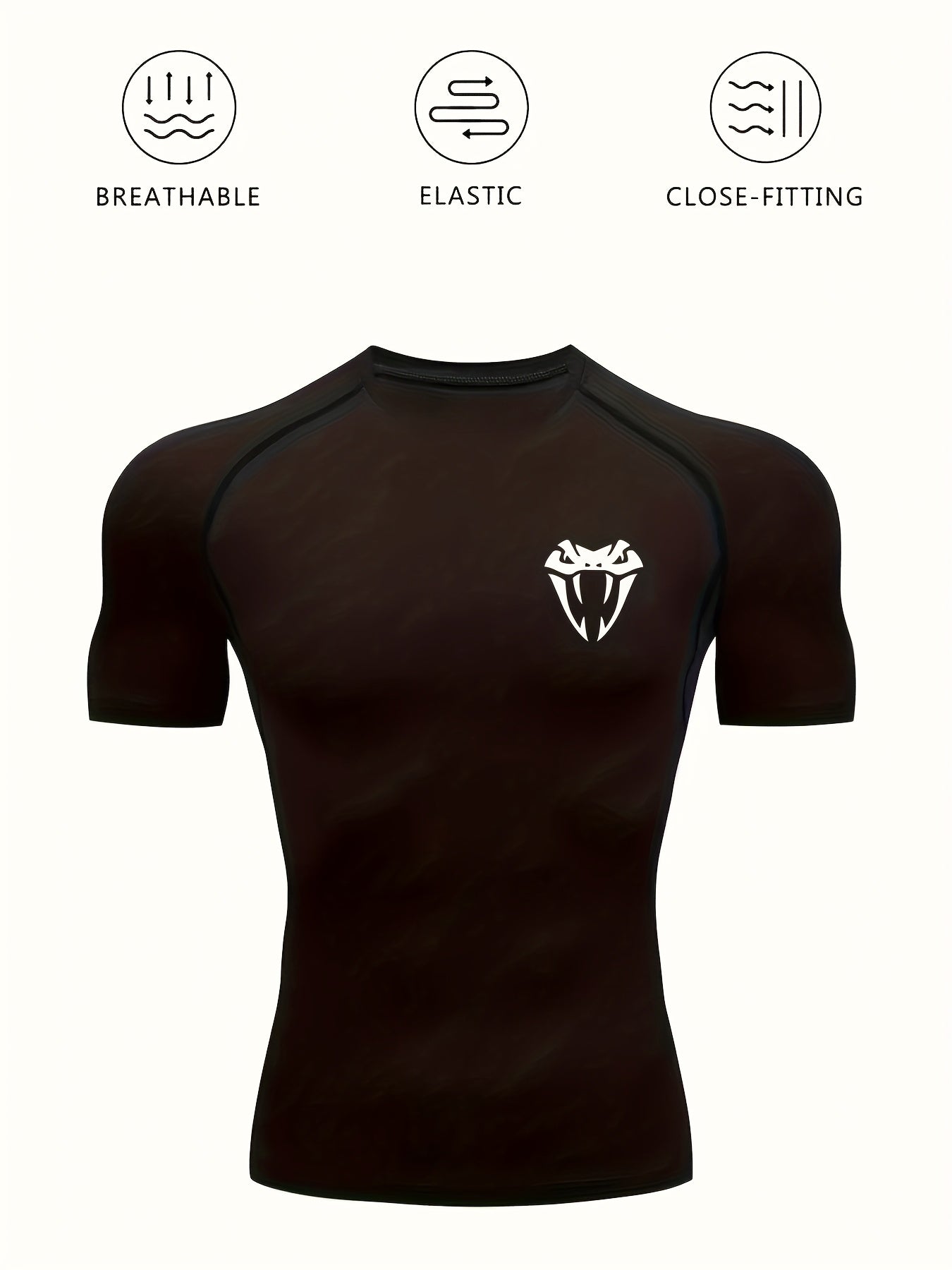 Men'S Quick-Dry Athletic Compression T-Shirt with Serpent Head Logo - Short Sleeve, High Stretch, Breathable Fabric for Running Workout, Blue
