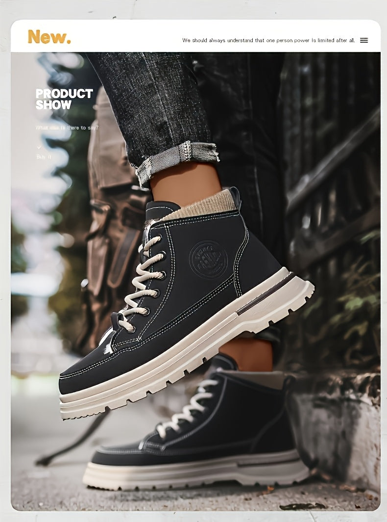 Men's Winter Snow Boots with -Like Collar & Thick Ankle - Upper, PVC Traction Tread, Lace-Up Ankle-High Trekking Boots for Ice, Snow, Hiking, - Warm Outdoor & Casual