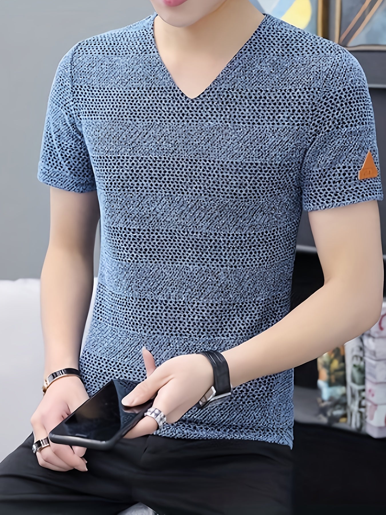 Men's Short-Sleeve T-Shirt Summer Hollow-Out Cool High-End Half Sleeve Breathable Non-See-Through