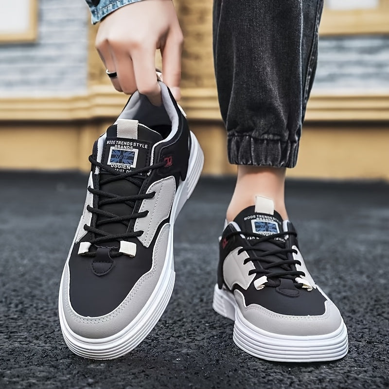 Men's Stylish Athletic Sneakers - Durable, Non-Slip, Thick Sole for Height Boost Shock Absorption, Casual Campus Trend, Versatile Lace-Up Design