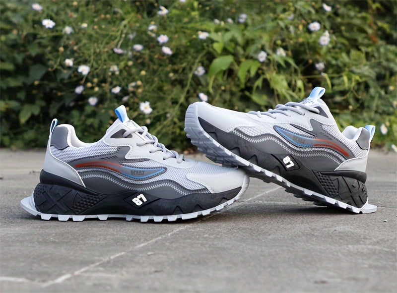 Men's Stylish Durable Sneakers - Comfortable, Non-Slip Lace-Up Sneakers for Outdoor Activities, Breathable Fabric, All-Season Wear