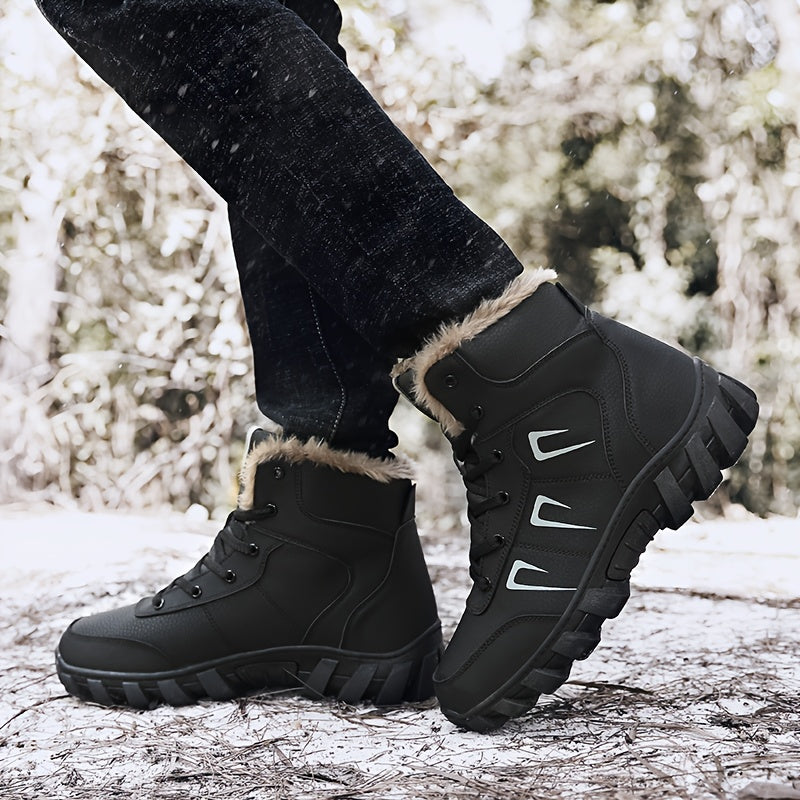Men's Thermal Insulated Winter Boots - Heavy-Duty Mid-Calf PU & TPR Sole, Warm Lining & Arch Support, Beige/Tan/Black/Gray/White - Ideal for Hiking, Snow, Ice, and Everyday Winter Wear - Durable Cold-Weather Shoes with Lace-U