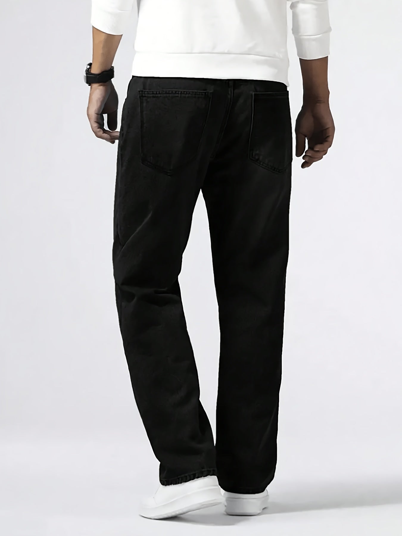 Black Straight-Leg Cotton Blend Jeans for Teen Boys - Spring/Fall