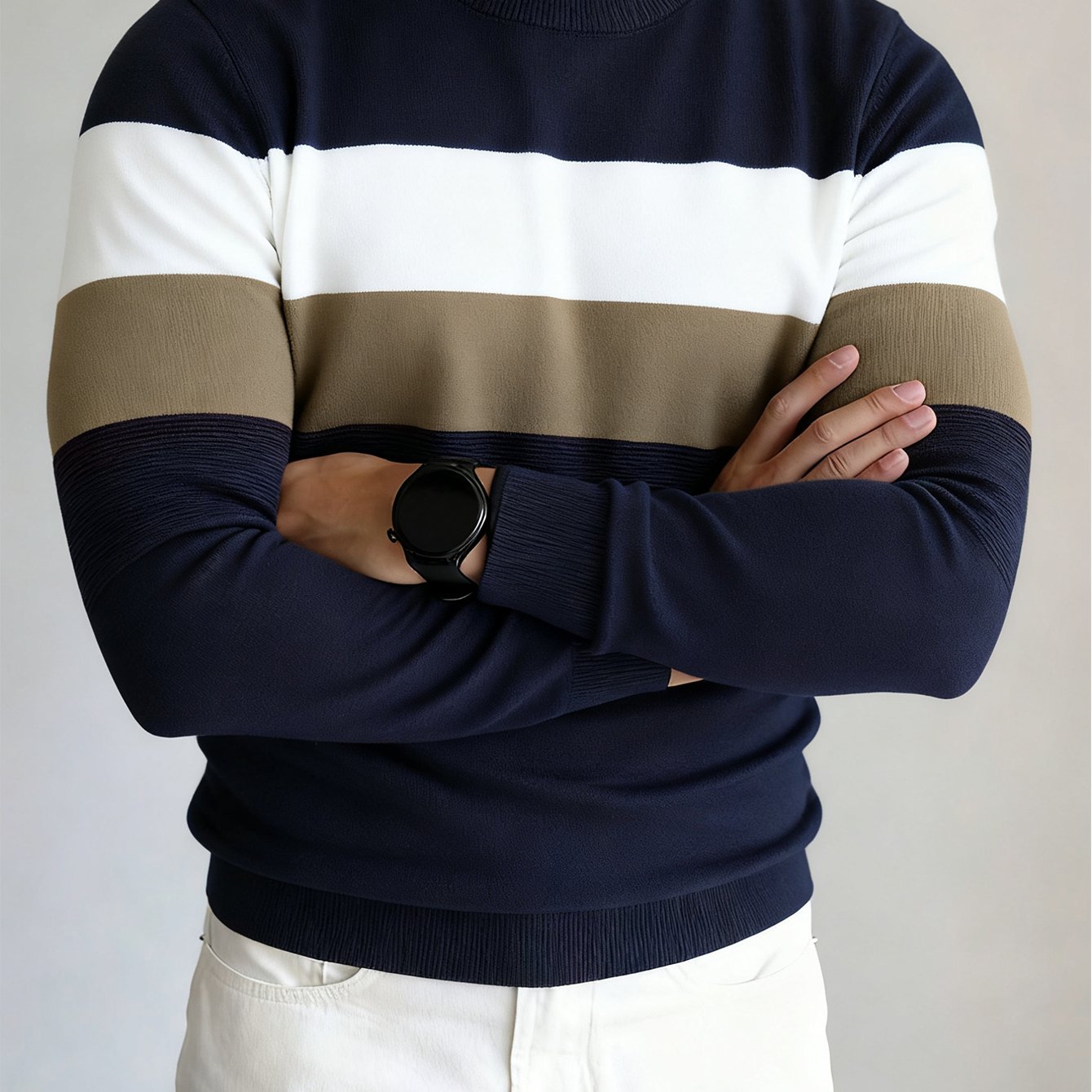 Men's Sweater with Color Block Design, Slim Fit, Crew Neck Pullover, Autumn/Winter Style