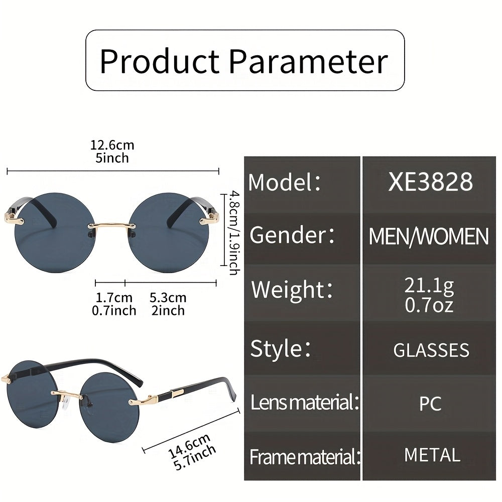 Unisex Round Frameless Glasses with Blue-Tinted Polycarbonate Lenses & Golden Accents - Lightweight Durable PC Frame for Casual, Party, Daily Wear - Perfect Graduation, Back-to-School, Christmas Gift