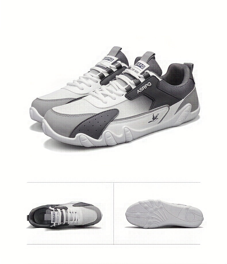Men's Breathable Low-Top Casual Sneakers - Sporty Lace-Up Walking Shoes with Navy/White/Golden Accents, All-Season Outdoor Everyday Comfort, Durable Fabric Upper PVC Sole, Comfortable Footwear, Sleek Shoe Design, Lightwei