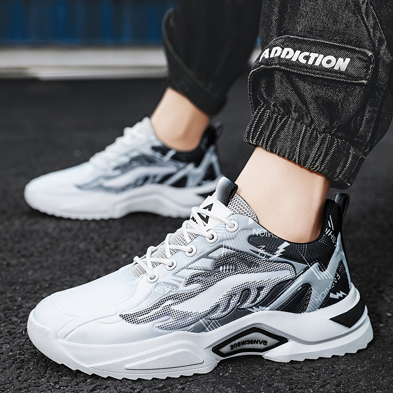 Men's Sneakers - Lightweight Cushioned Platform Sneakers with Lace-Up Closure, Non-Slip PVC Sole - Breathable Gym, Running, Casual Shoes in Grey/Black colorway - for Everyday Light Hiking, Gym Shoes