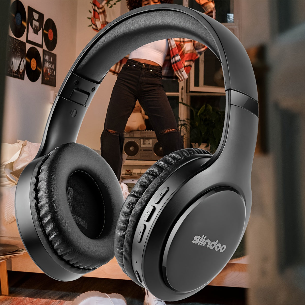 Siindoo JH919 Wireless Headset - 3EQ Sound Modes, High-Fidelity Stereo with Deep Bass - Lightweight, Foldable Design for Travel, Office Use, and Mobile Connectivity