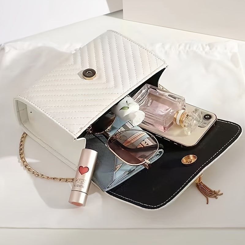 Korean-style High-end Textured Women's Bag, New Tassel Rhombus Chain Small Square Bag, Women's Shoulder Bag, Crossbody Bag