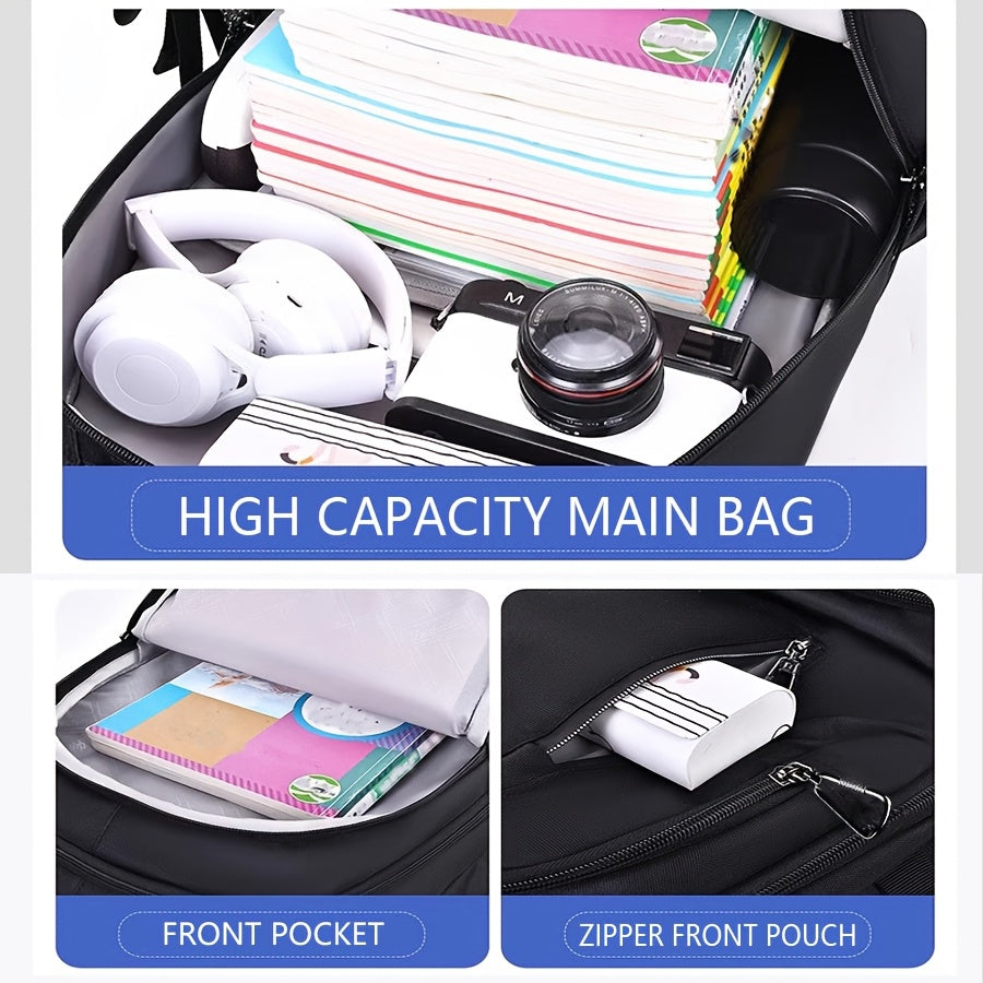 1pc DUO BAO High-Quality Knapsack - Stylish Gray Black Backpack with 6 Large Compartments, Durable Oxford Fabric, Ideal for School, Travel, and Fitness, Casual Style, Travel Backpack Stylish Backpack Durable Backpack