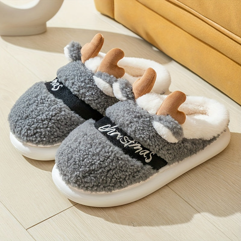 New Slippers for Winter Couples: A Pair of Home Fur, Thickened, Indoor Anti slip, Warm, Silent Plush Slippers for Men and Women's Home Christmas