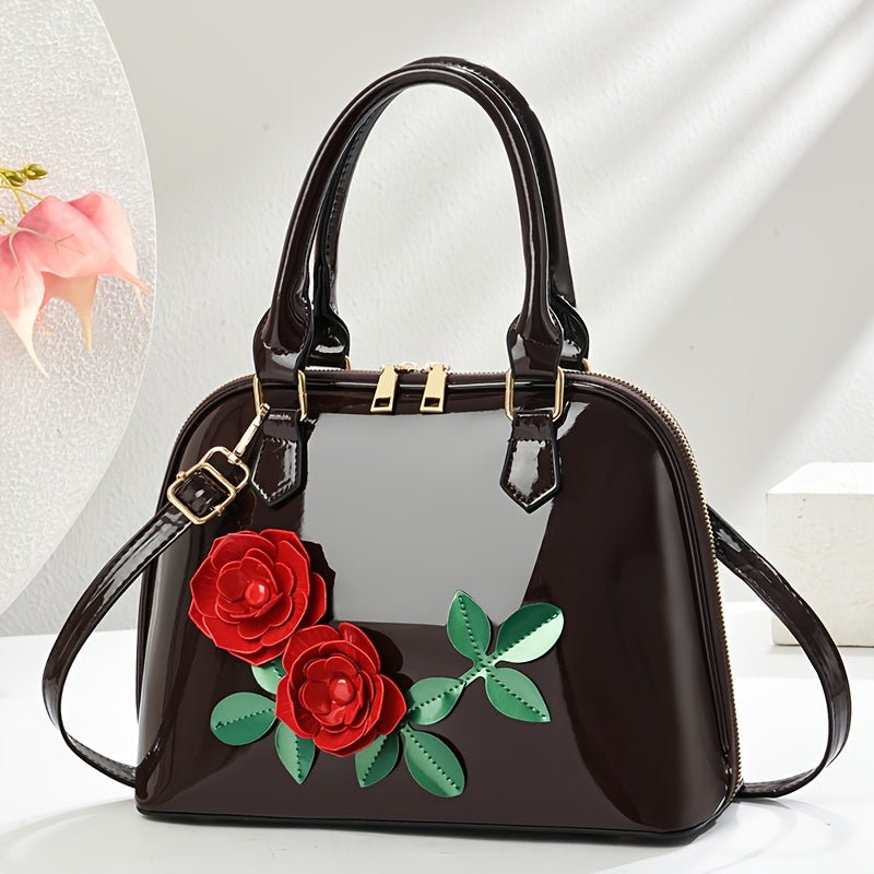 INCK KMCRK Women'S Elegant Black Tote Bag with Golden-Tone Hardware & Floral Embellishments - Large Capacity, Removable Shoulder Strap, Zipper Closure, Polyester Lining - Perfect for Spring/Summer, Casual & Formal Occasions,