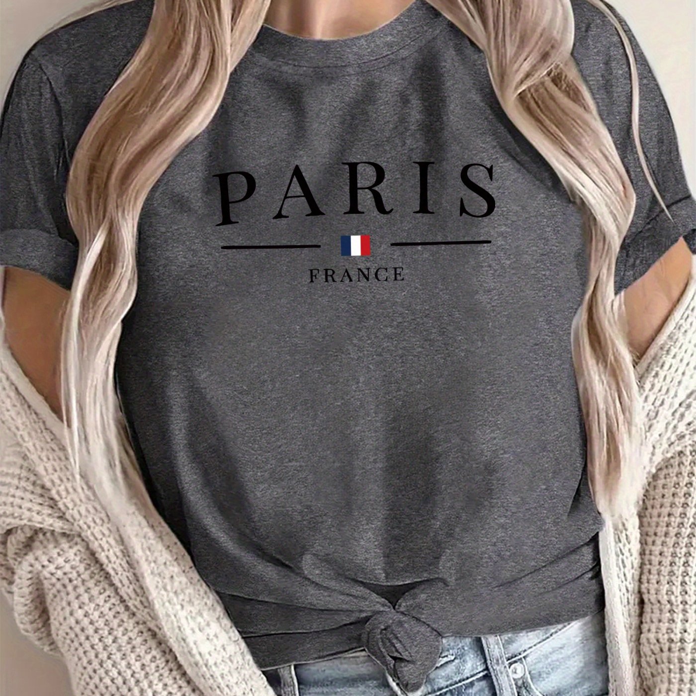 New Arrival: Paris Creative Letter Pattern Printed T-Shirt, Suitable for Women'S Casual Wear, Vacations, Short Sleeves, Round Neck, Spring And Summer, Machine Washable, New Women'S Clothing, Versatile for Outings And Sports.