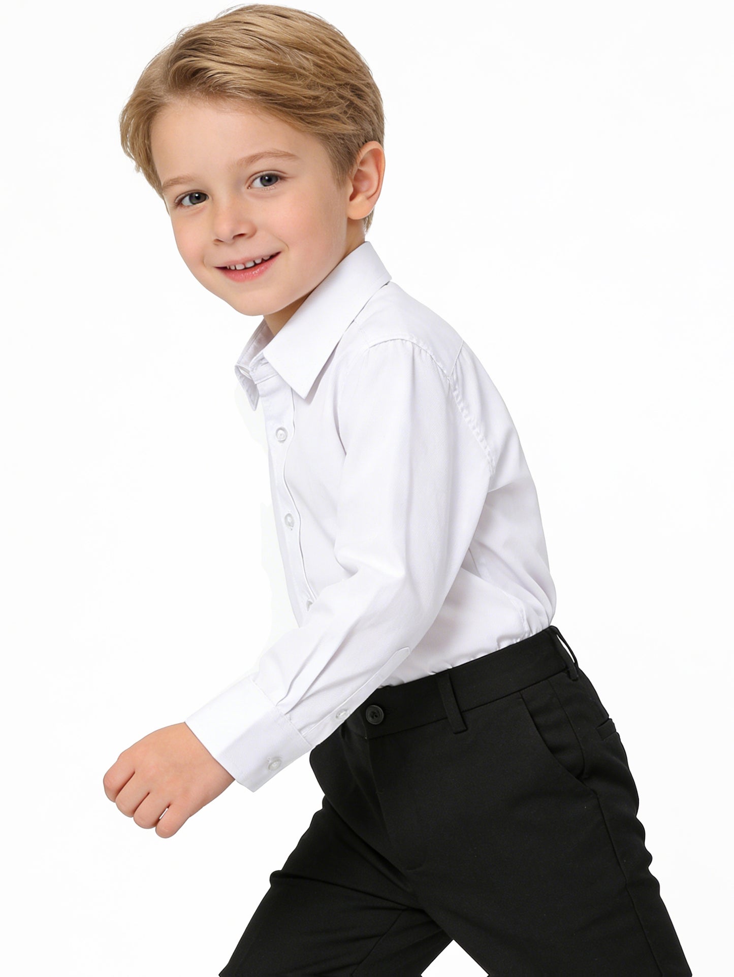 Boys' Long Sleeve White Formal Shirt, Casual Lapel Collar