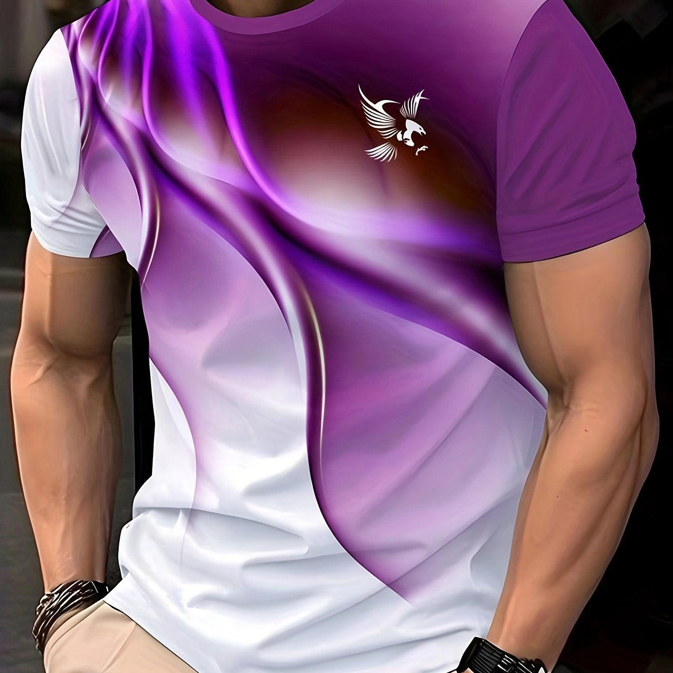 Men'S Round Neck T-Shirt with a Simple Multicolored Bird Pattern Print in Trendy Style.