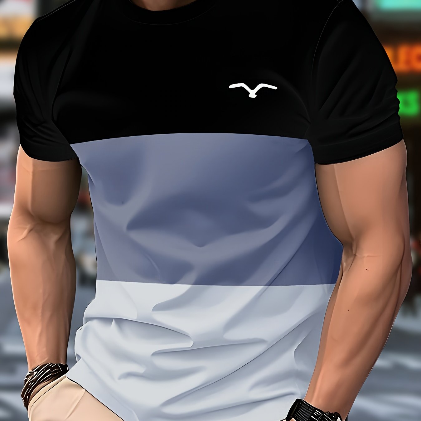 Men'S Casual "F" Logo T-Shirt - Black White, Short Sleeve, Round Neck, Lightweight, Summer Style, Regular Fit, Adult, Casual Attire Minimalist Design Lightweight Fabric