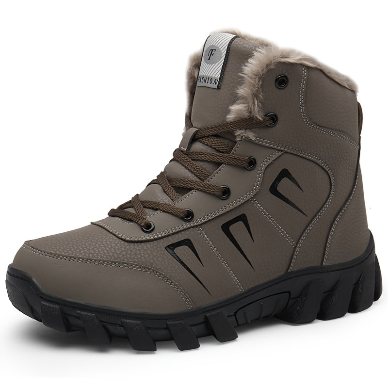 Men's Thermal Insulated Winter Boots - Heavy-Duty Mid-Calf PU & TPR Sole, Warm Lining & Arch Support, Beige/Tan/Black/Gray/White - Ideal for Hiking, Snow, Ice, and Everyday Winter Wear - Durable Cold-Weather Shoes with Lace-U
